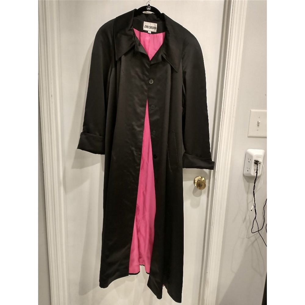 John Caruana Evening Coat, black satin with hot pink lining 2X